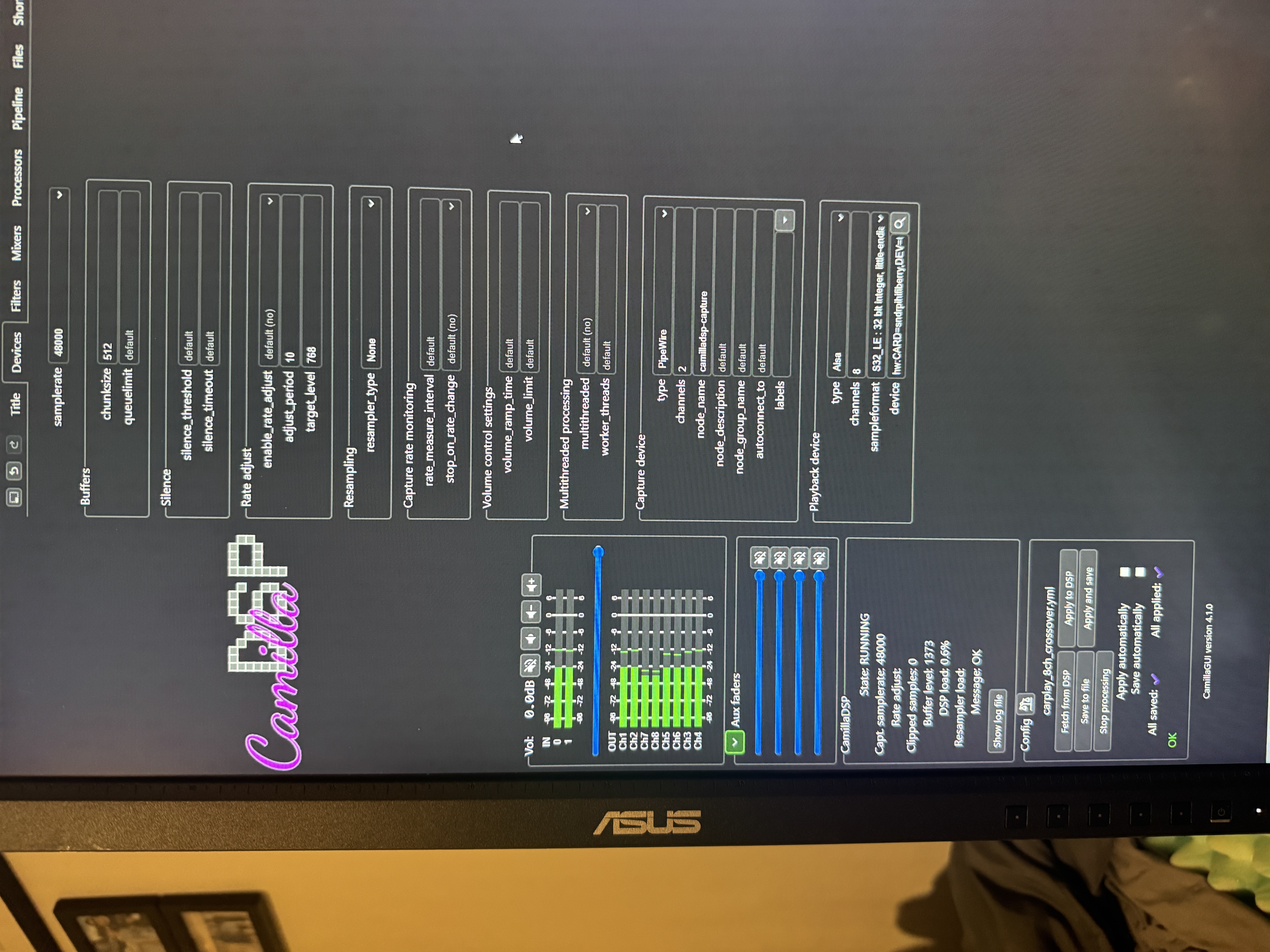 CamillaDSP interface used in the Jeep audio system